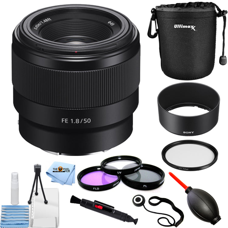 Sony FE Autofokus-Motor 50 mm f/1.8 Objektiv (Schwarz) + Filter-Kit + Tasche im Paket