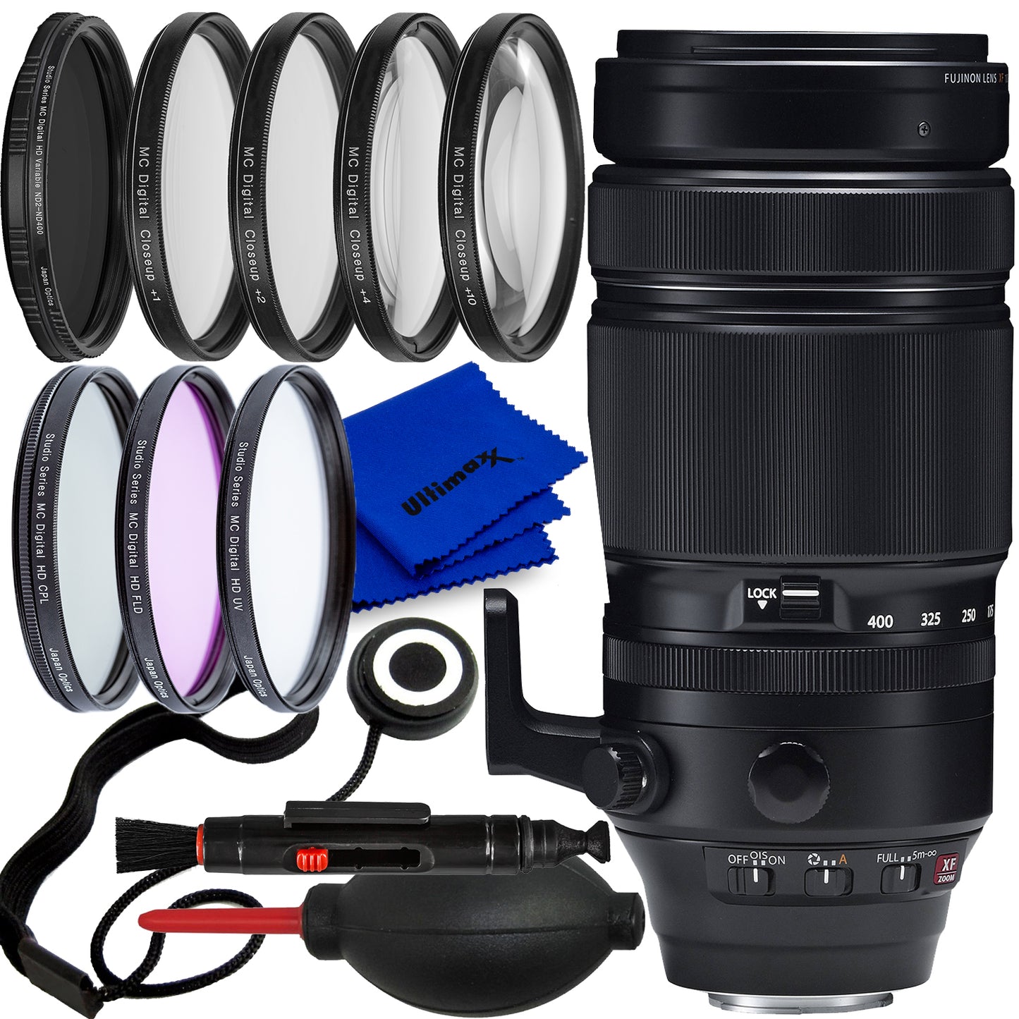 Fujifilm XF 100–400 mm f/4,5–5,6 R LM OIS WR-Objektiv 16501109 – 8-teiliges Zubehörpaket