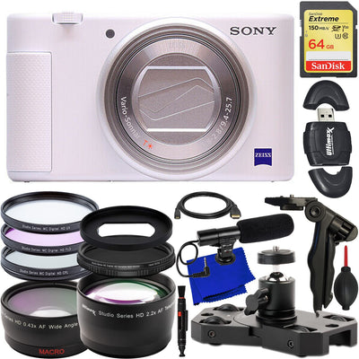 Sony ZV-1 20.1MP Digital Camera (White) DCZV1/W - 15PC Accessory Bundle