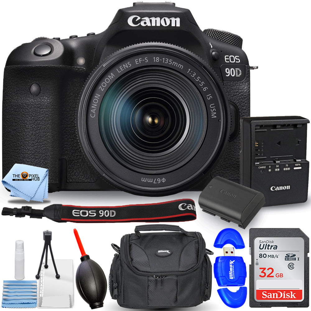 Canon EOS 90D DSLR-Kamera mit 18-135-mm-Objektiv 3616C016 – Essential 32 GB Bundle