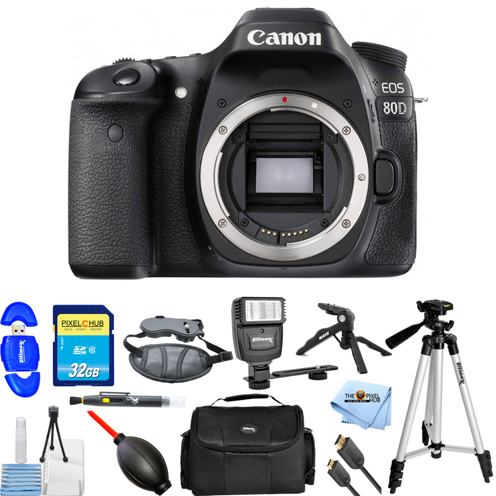 Canon EOS 80D 24.2MP DSLR Camera (Body Only) 1263C004 + 32GB + Flash Bundle