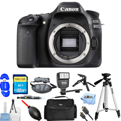 Canon EOS 80D 24,2 MP DSLR-Kamera (nur Gehäuse) 1263C004 + 32 GB + Blitzpaket