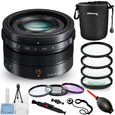 Panasonic Leica DG Summilux 15 mm f/1,7 ASPH. Objektiv (Schwarz) - Filter-Kit-Paket