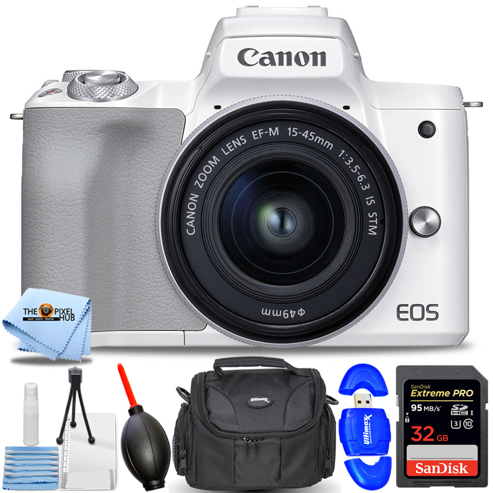 Canon EOS M50 Mark II spiegellose Kamera mit 15-45-mm-Objektiv (weiß) 4729C004 – Kit