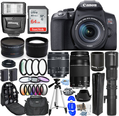 Canon EOS Rebel T8i mit 18-55 mm + 75-300 mm + 500 mm Objektiven – Top-Value-Paket