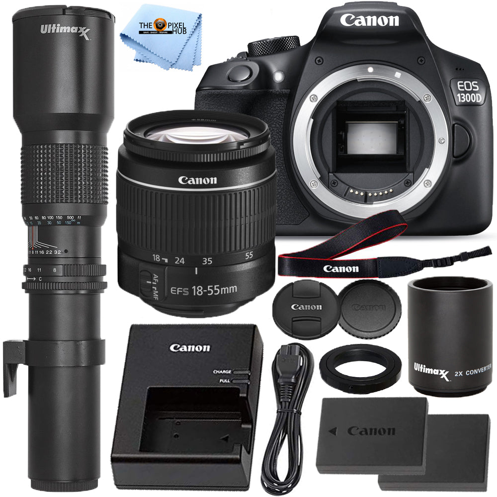 Canon EOS 3000D / T100 DSLR mit 18-55 mm III + 500 mm Preset-Objektivpaket