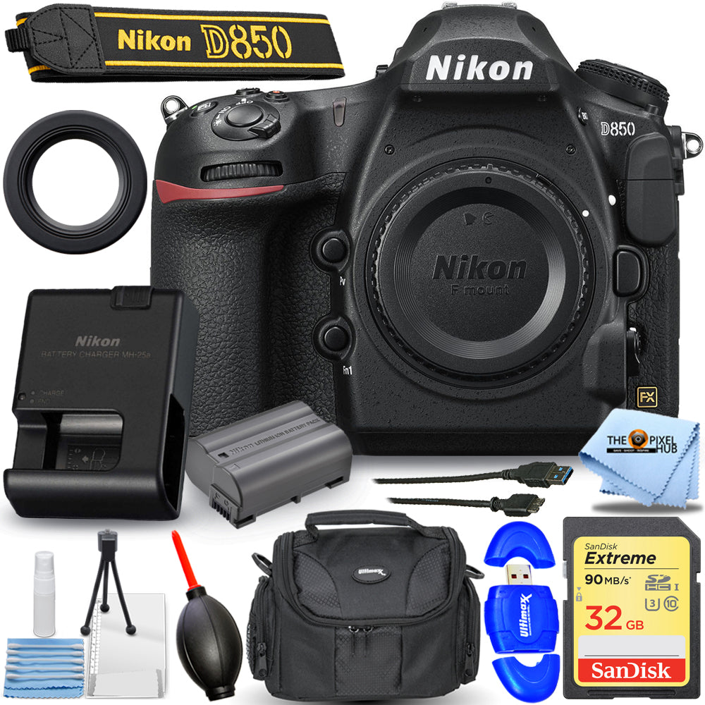 Nikon D850 Digital SLR Camera (Body Only) 1585 - Essential 32GB Case Bundle