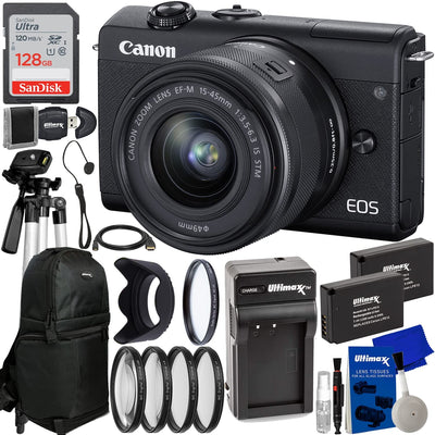 Canon EOS M200 spiegellose Digitalkamera mit 15-45-mm-Objektiv (schwarz) + 128-GB-Kit