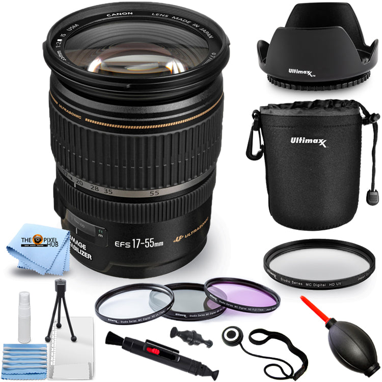 Canon EF-S 17–55 mm 1:2,8 IS USM Zoomobjektiv + Filter-Kit + Objektivtasche im Paket