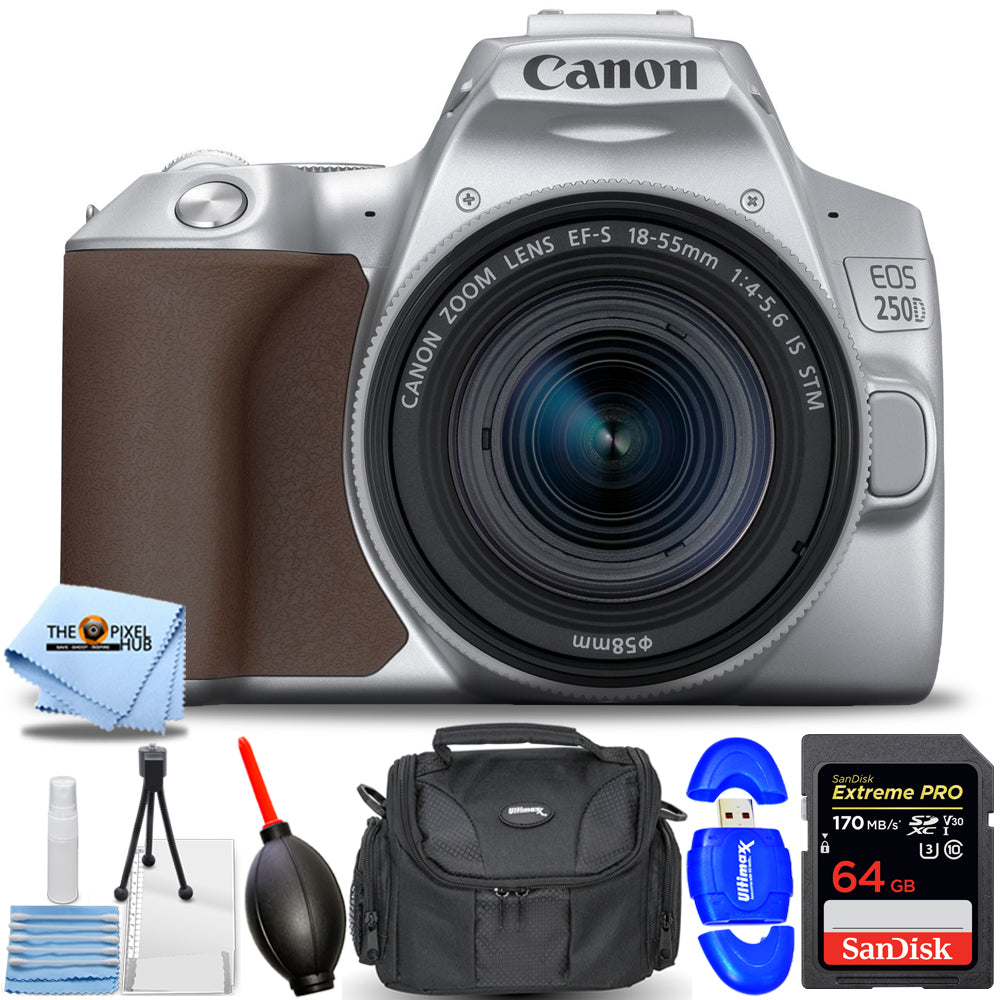 Canon EOS 250D with EF-S 18-55mm f/4-5.6 IS STM Lens (Silver) 7PC Accessory Kit