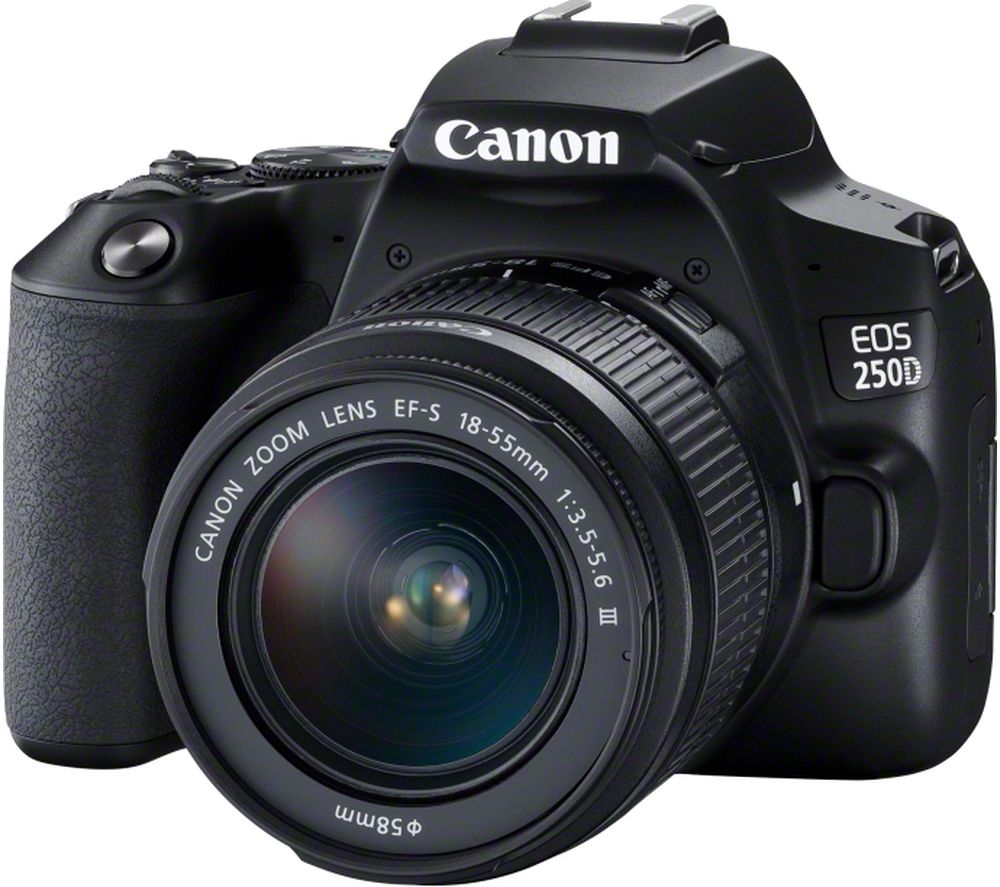 Canon EOS 250D / Rebel SL3 mit 18-55 mm III-Objektiv + 64 GB + LED-Beleuchtungsset-Paket