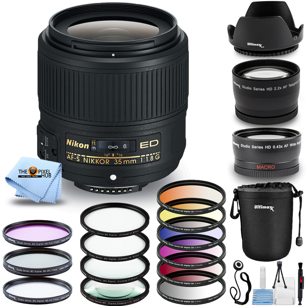 Nikon AF-S NIKKOR 35 mm 1:1,8G ED-Objektiv (schwarz) + 3-Filter-Kit + Beutelpaket