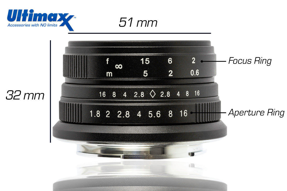 ULTIMAXX 25 mm f/1.8 manuelles Objektiv für Sony E-Mount (Nex) – 7-teiliges Zubehörset