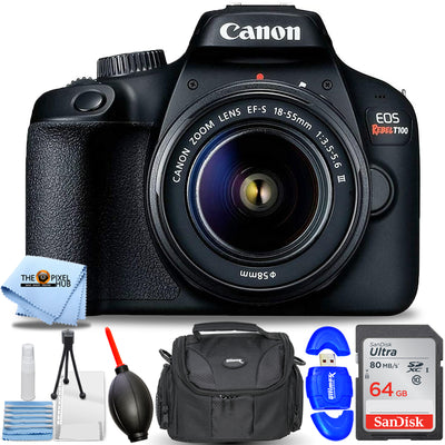 Canon EOS Rebel T100/4000D mit 18-55 mm DC III-Objektiv + 64 GB + Gadget-Case-Paket