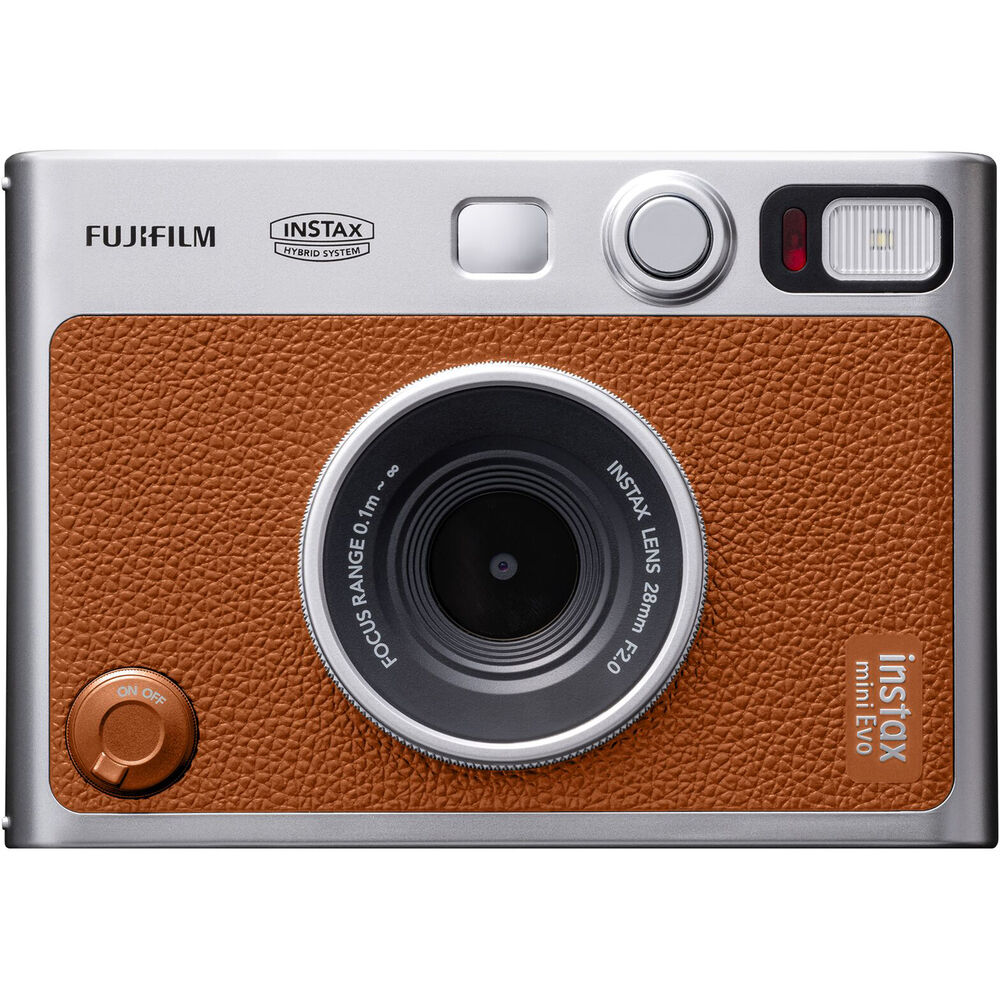 FUJIFILM INSTAX MINI EVO Hybrid-Sofortbildkamera (Braun) 16812534 – 7-teiliges Paket