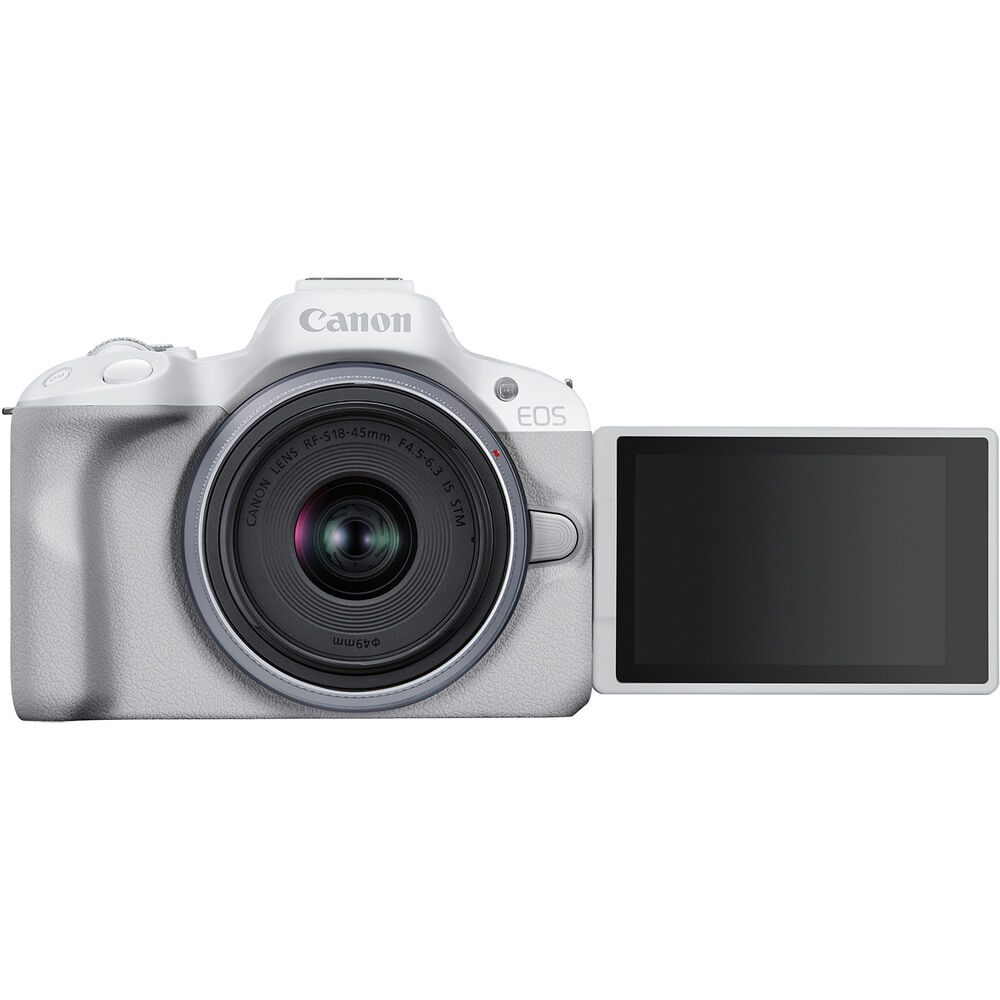 Canon EOS R50 Mirrorless Camera with 18-45mm Lens (White) 5812C012 - 7PC Bundle