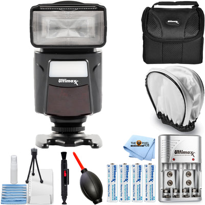 Ultimaxx Dynamic DF260VL Blitz Speedlite mit LED-Licht + 4x AA-Batterien Bundle