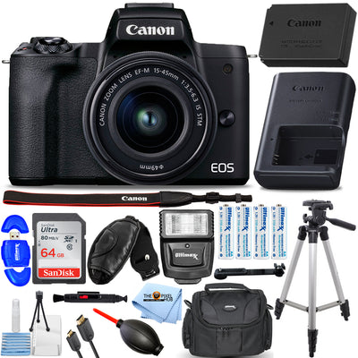 Canon EOS M50 Mark II spiegellose Kamera mit 15-45-mm-Objektiv (schwarz) + Blitzpaket