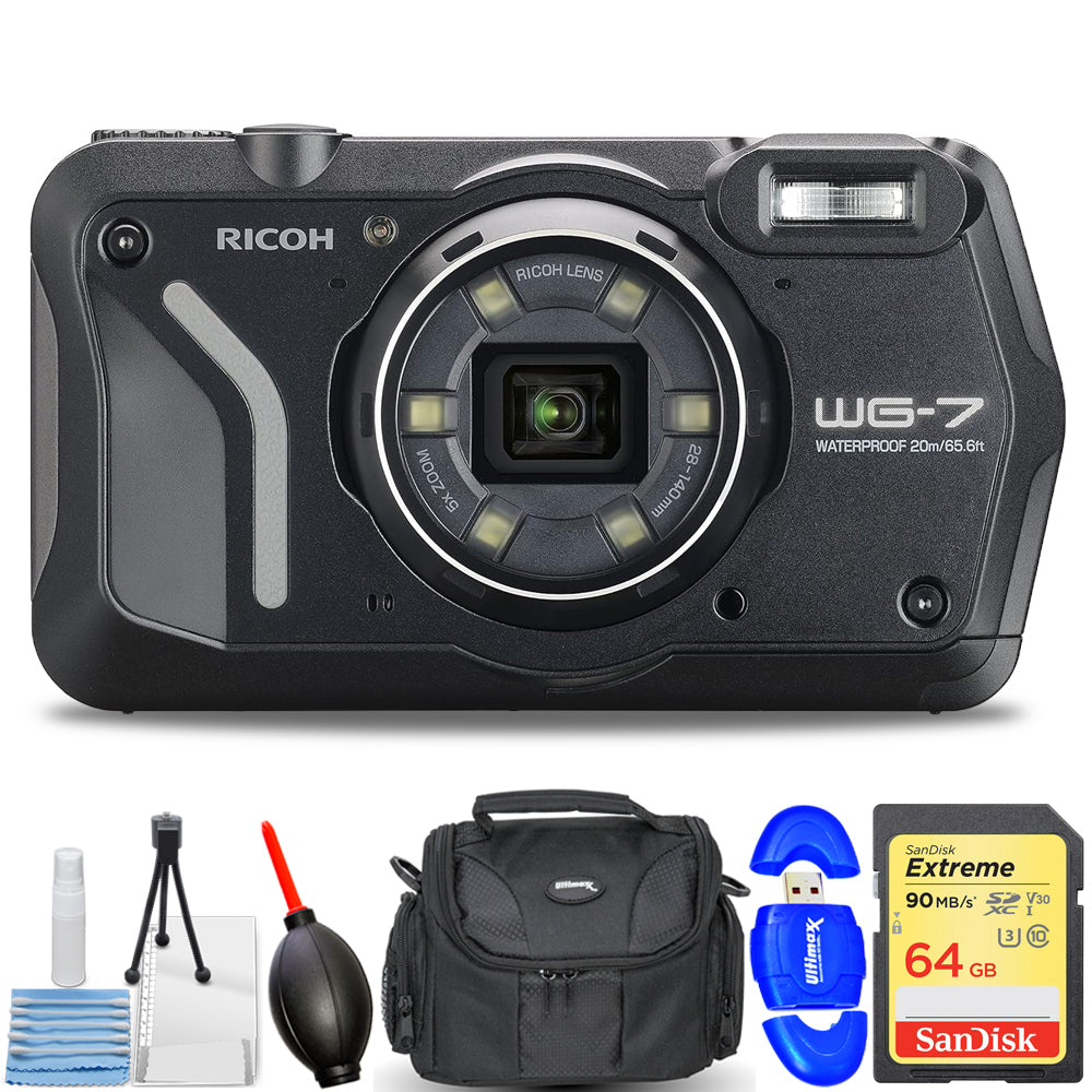 RICOH WG-7 Digitalkamera Robustes, wasserdichtes und staubdichtes 4K-Webcam-Kit (schwarz)