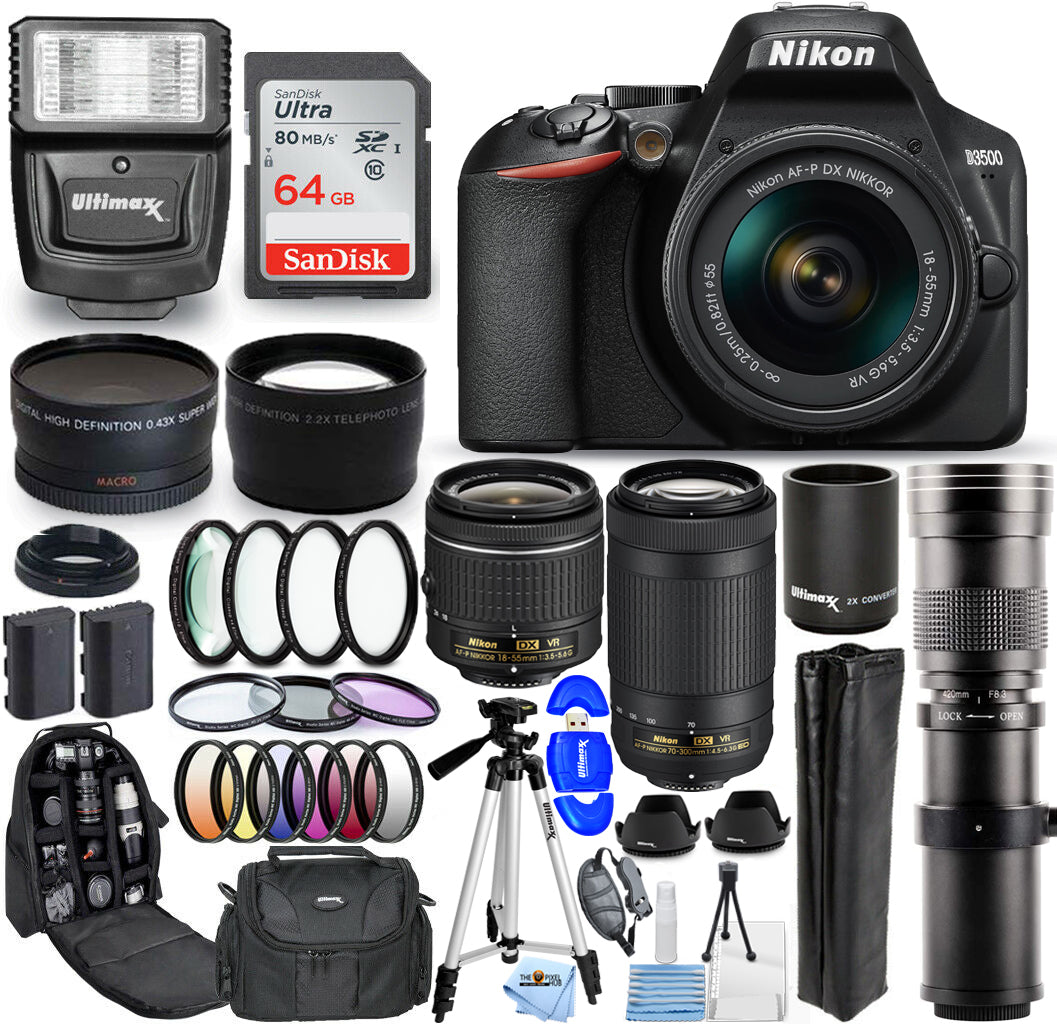 Nikon D3500 DSLR Camera with 18-55mm + 70-300mm + 420-800mm - Top Value Bundle