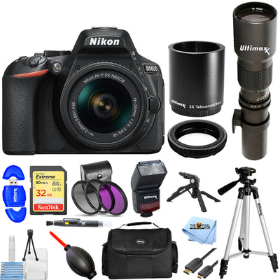 Nikon D5600 Kamera 18–55 mm + 500 mm/1000 mm Objektiv – 32 GB Outdoor-Fotografie-Paket