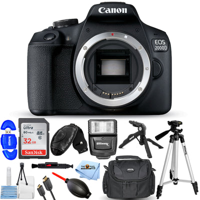 Canon EOS 2000D/Rebel T7 DSLR-Kamera + 32 GB + Blitz + Stativ-Paket