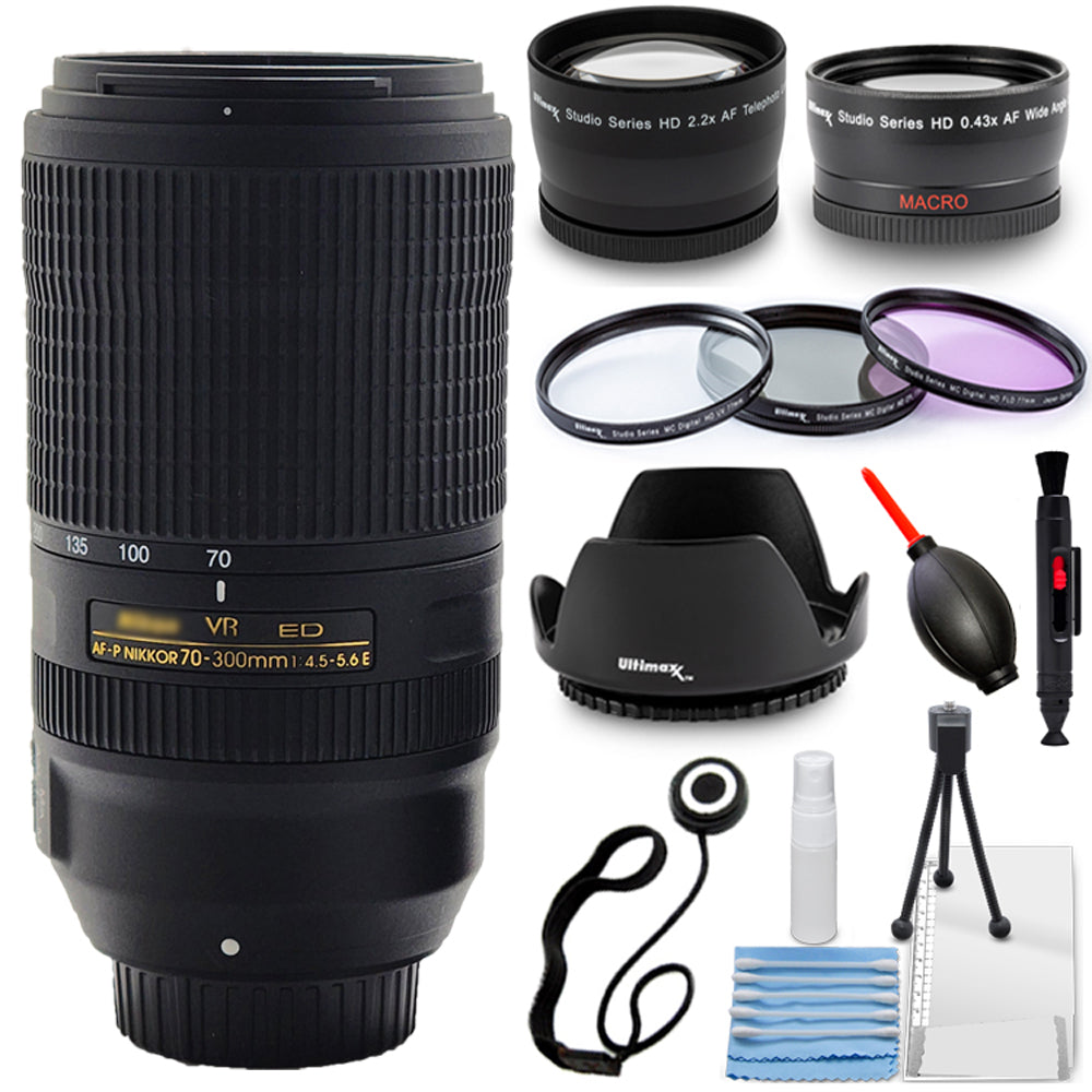 Nikon AF-P NIKKOR 70–300 mm 1:4,5–5,6E ED VR-Objektiv + Tele- und Weitwinkel-Kit