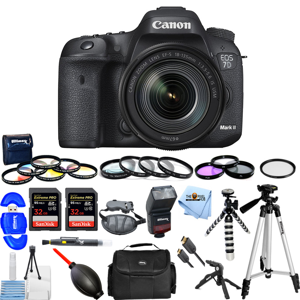 Canon EOS 7D Mark II DSLR Camera with 18-135mm IS USM Lens - 20PC Accessory Kit