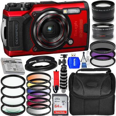 Olympus Tough TG-6 Digitalkamera (rot) V104210RU000 + 64 GB + Filterkit-Paket