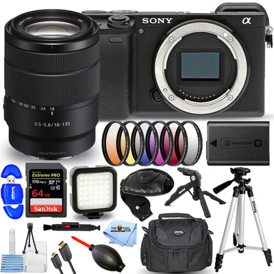 Sony Alpha a6400 spiegellose Digitalkamera mit 18-135-mm-Objektiv + LED-Lichtpaket