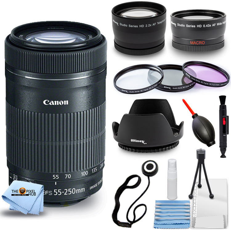 Canon EF-S 55-250mm f/4-5.6 IS STM Lens 8546B002 - 10PC Accessory Bundle