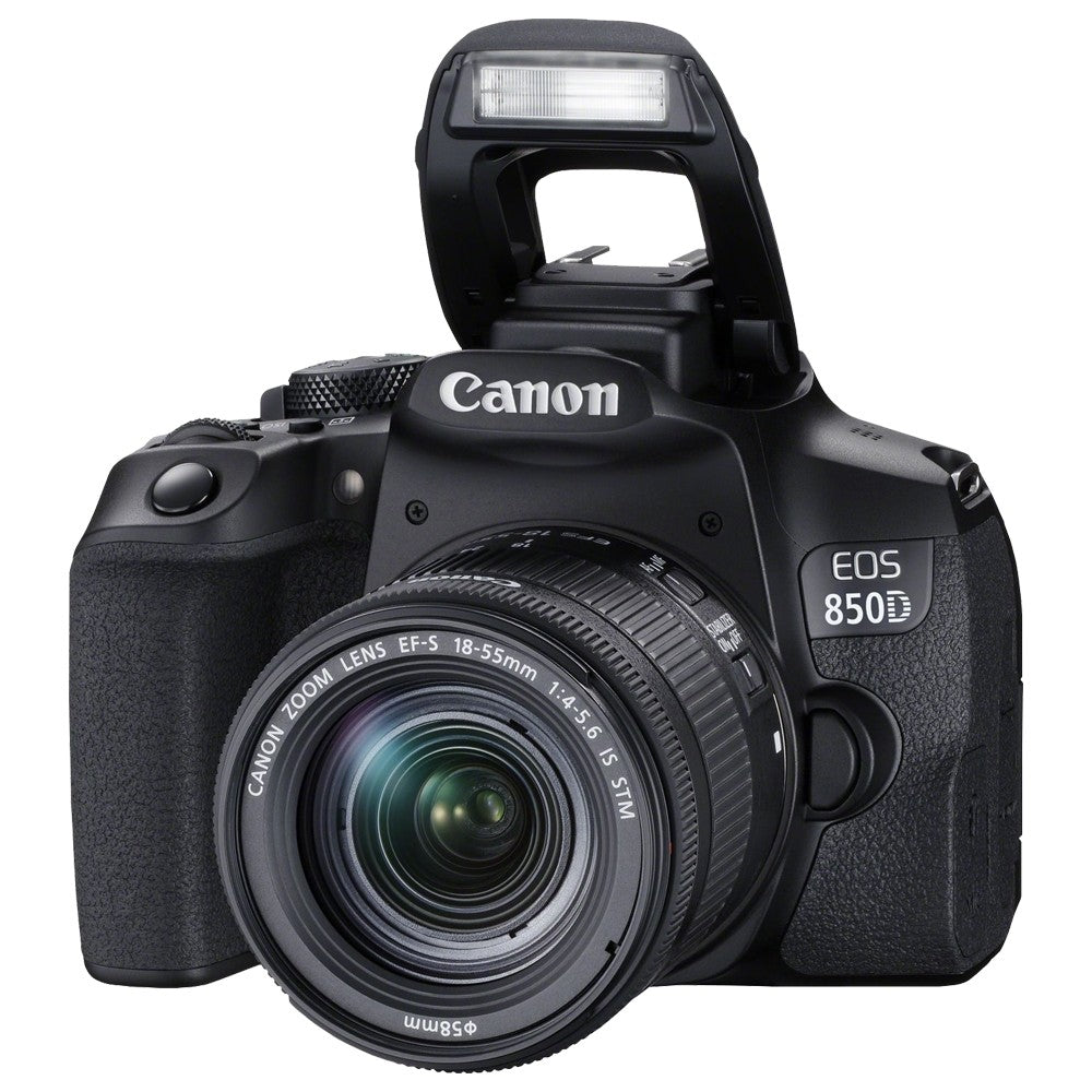 Canon EOS 850D Kamera mit 18-55 mm IS STM Objektiv + 64 GB + Blitz + Stativpaket