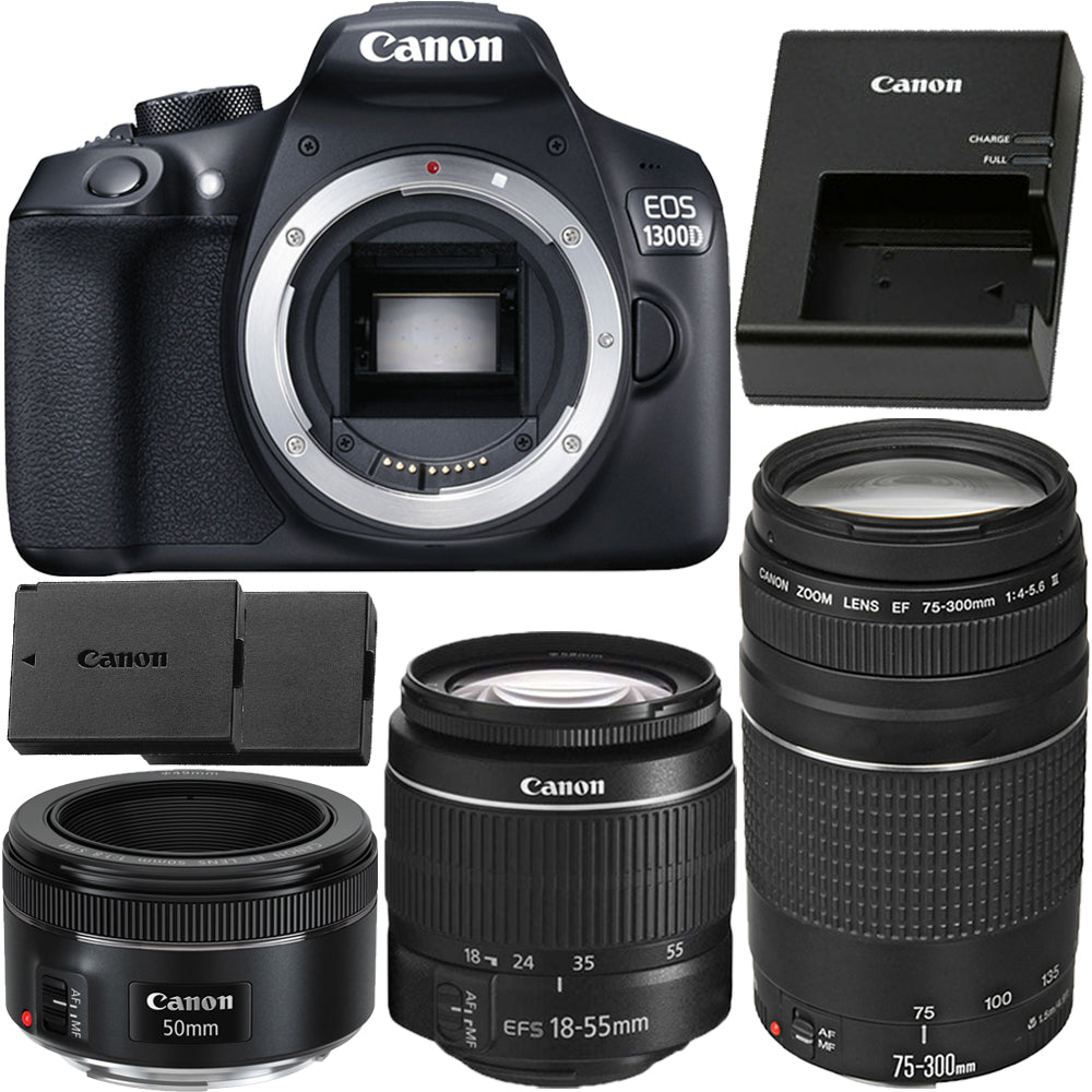 Canon EOS 3000D / T100 DSLR mit 18-55mm III + 75-300mm + 50mm - 3 OBJEKTIVE IM PAKET