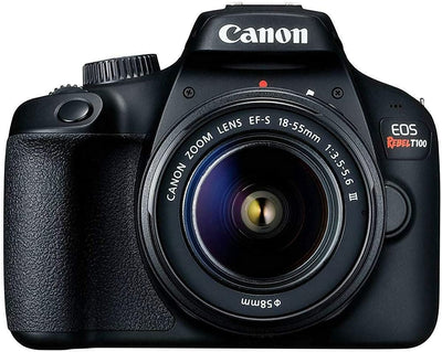 Canon EOS Rebel T100/4000D Kamera mit 18-55 mm DC III Objektiv + 64 GB + Blitzpaket