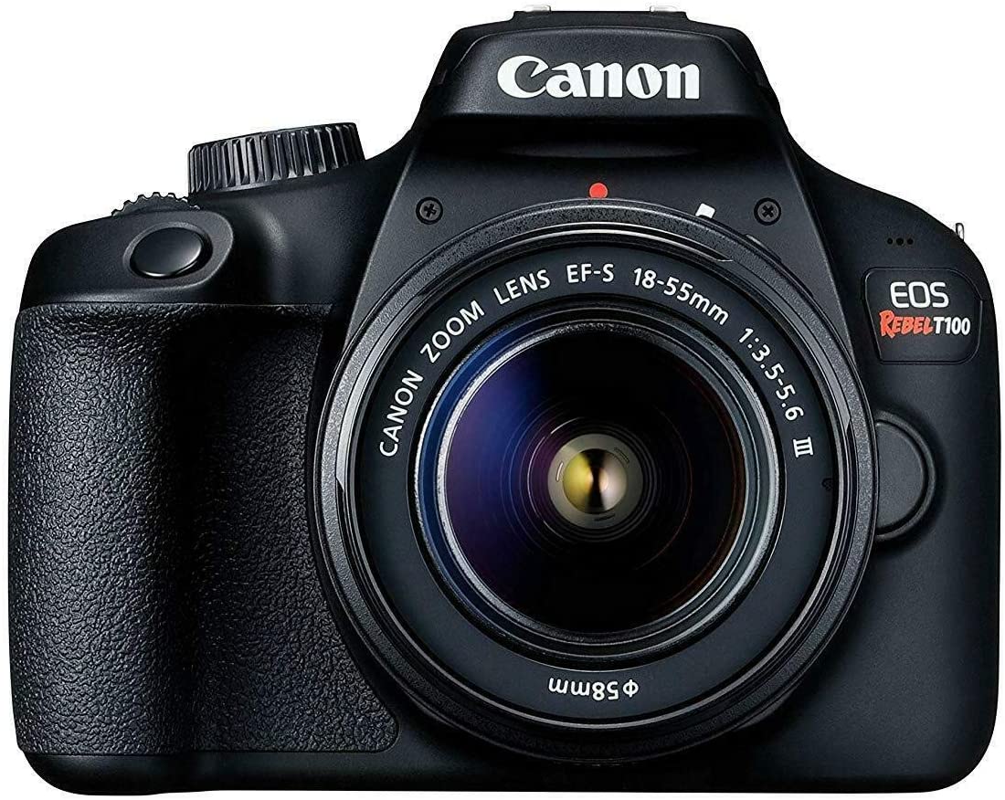 Canon EOS Rebel T100/4000D DSLR-Kamera mit 18-55 mm DC III-Objektiv + 128 GB-Paket