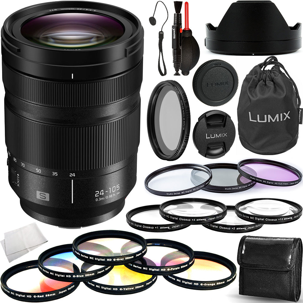 Panasonic Lumix S 24–105 mm f/4 Makro-OIS-Objektiv S-R24105 – 9-teiliges Zubehörpaket