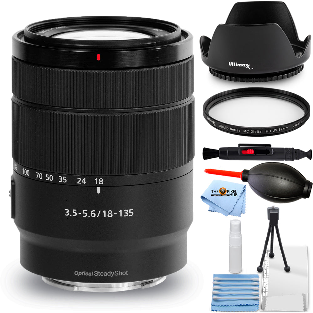 Sony E 18–135 mm f/3,5–5,6 OSS-Objektiv SEL18135 (weiße Box) – 7-teiliges Zubehörpaket