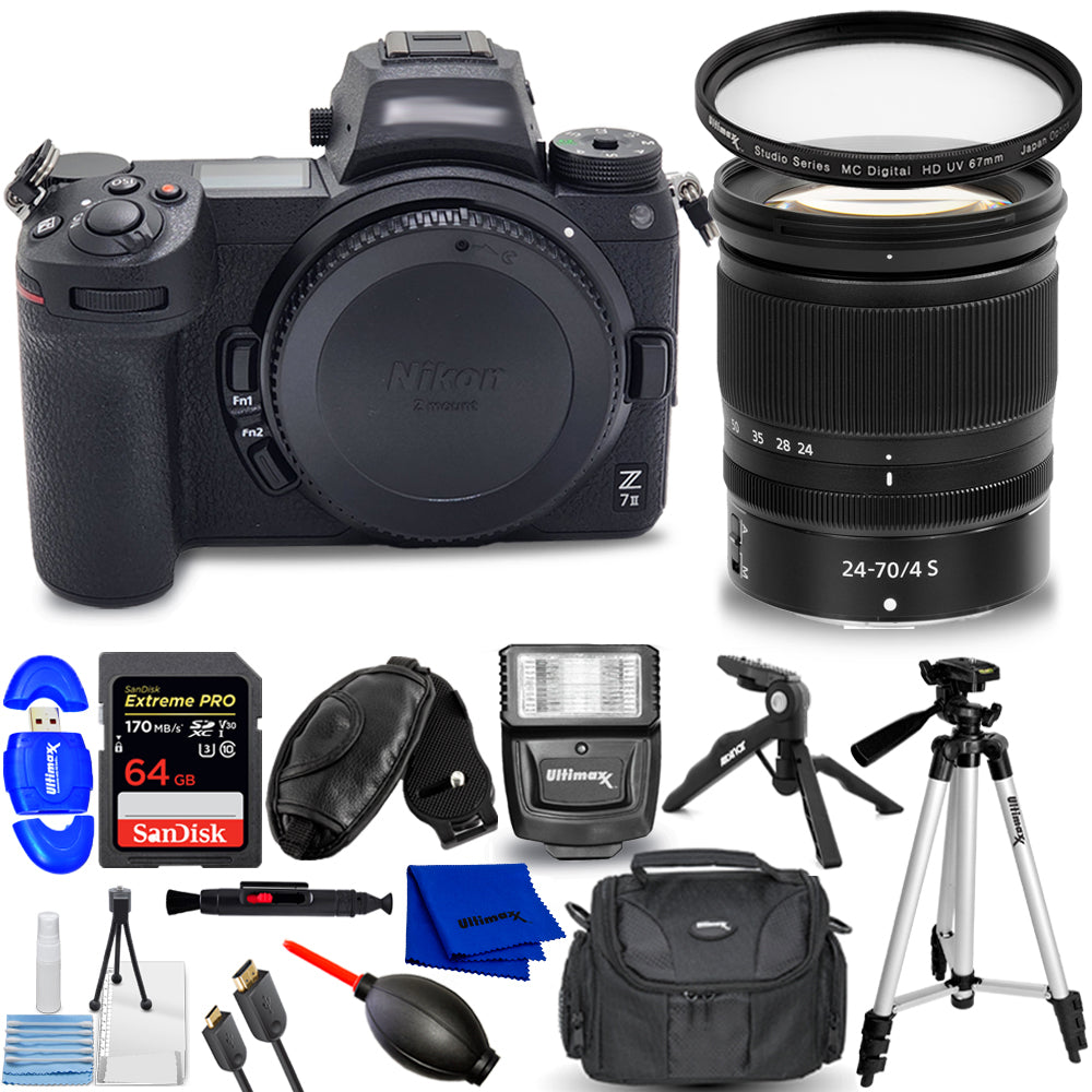 Nikon Z 7II Mirrorless Digital Camera with 24-70mm f/4 S Lens + 64GB Bundle