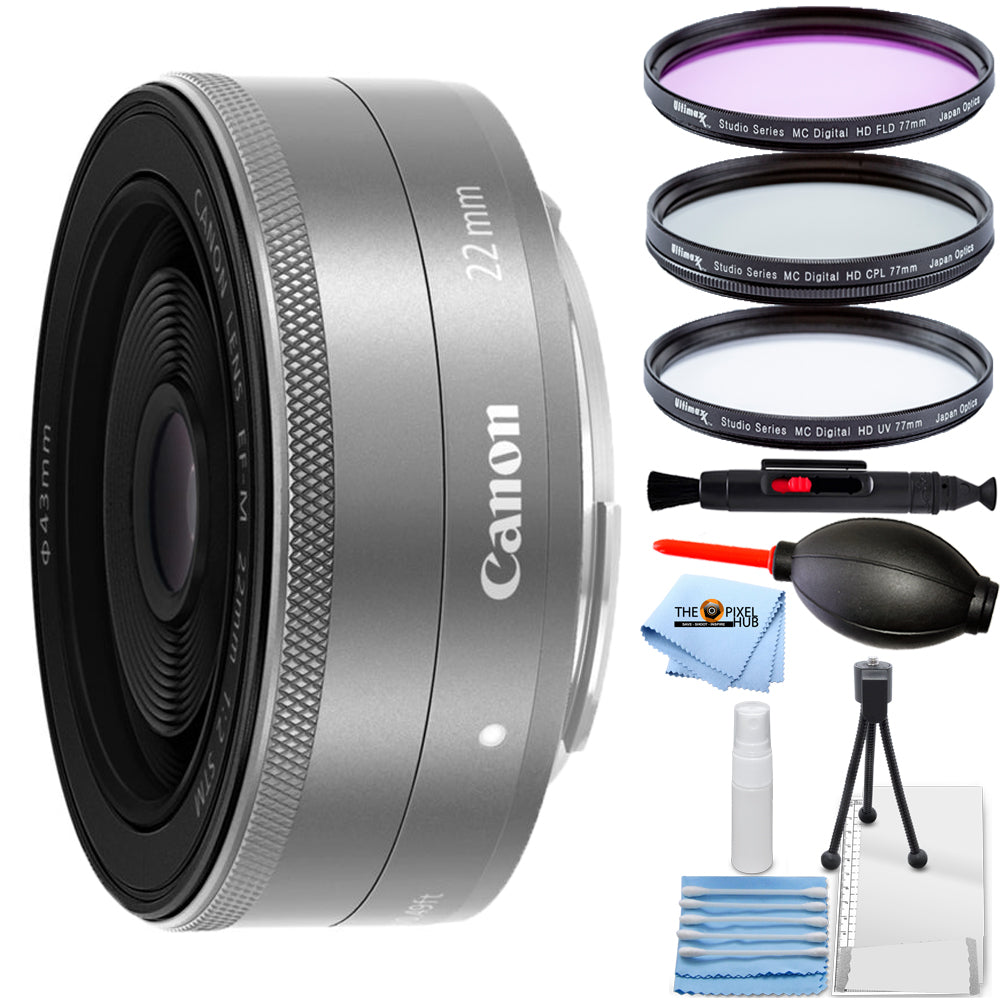 Canon EF-M 22mm f/2 STM Lens (Silver) 9808002 New in White Box - Filter Bundle