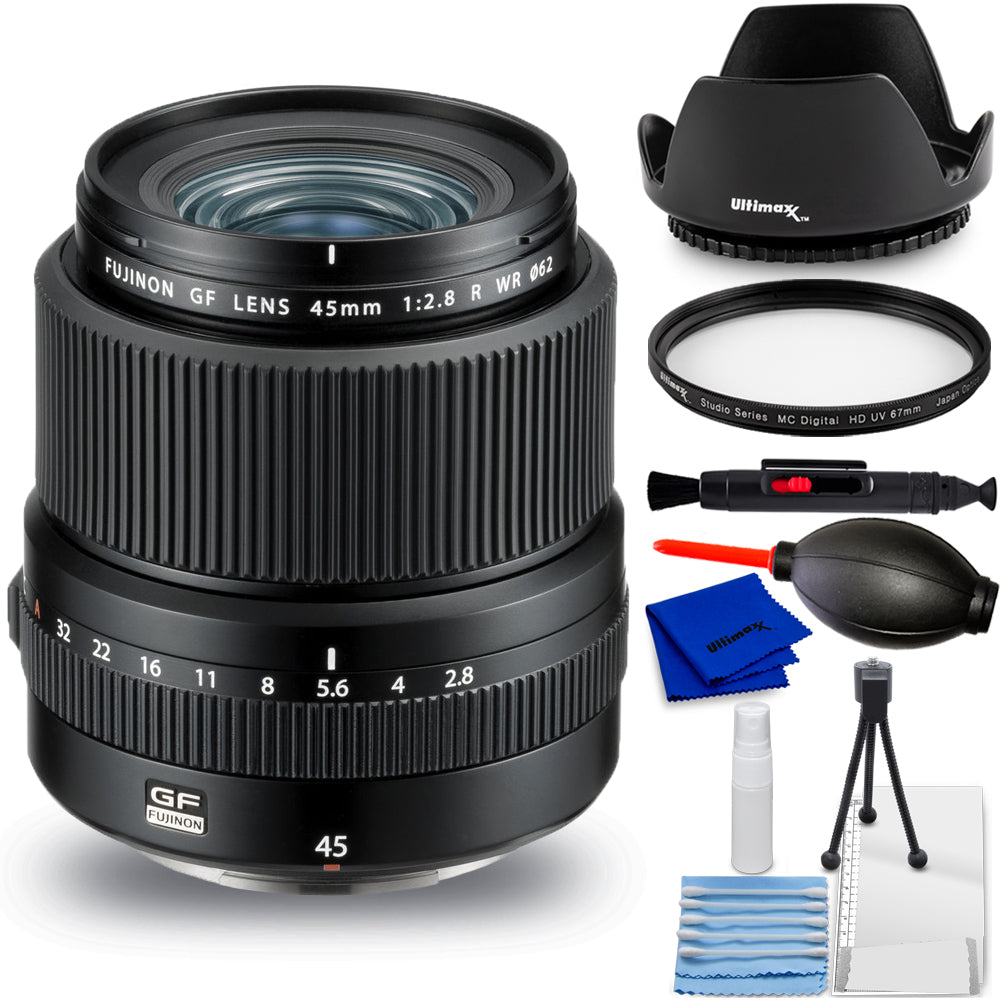 FUJIFILM GF 45mm f/2.8 R WR Lens 600019086 - 7PC Accessory Bundle