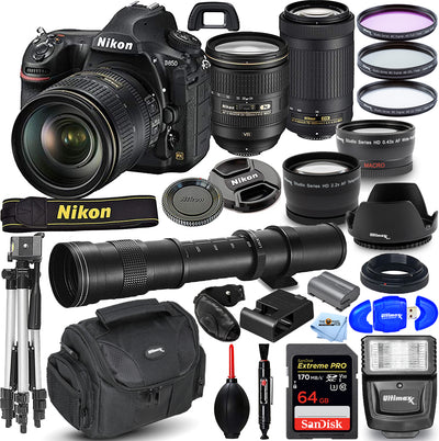 Nikon D850 DSLR + 70–300 mm + 24–120 mm + 420–800 mm Objektive – Top-Vorteilspaket mit 64 GB