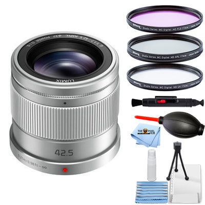 Panasonic Lumix G 42,5 mm f/1,7 ASPH. POWER OIS-Objektiv (Silber) Filter-Kit-Paket