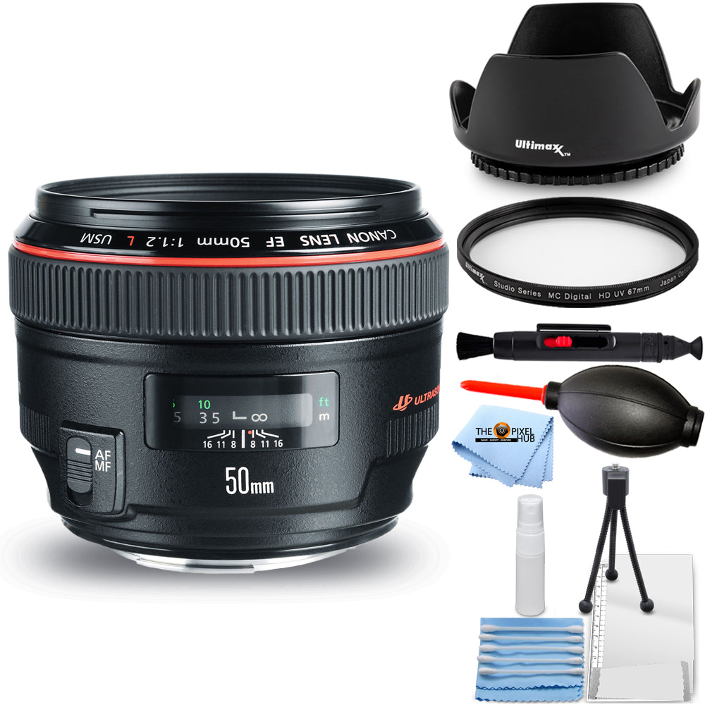 Canon EF 50mm f/1.2L USM Objektiv (Schwarz) 1257B002 - 7-teiliges Zubehörpaket