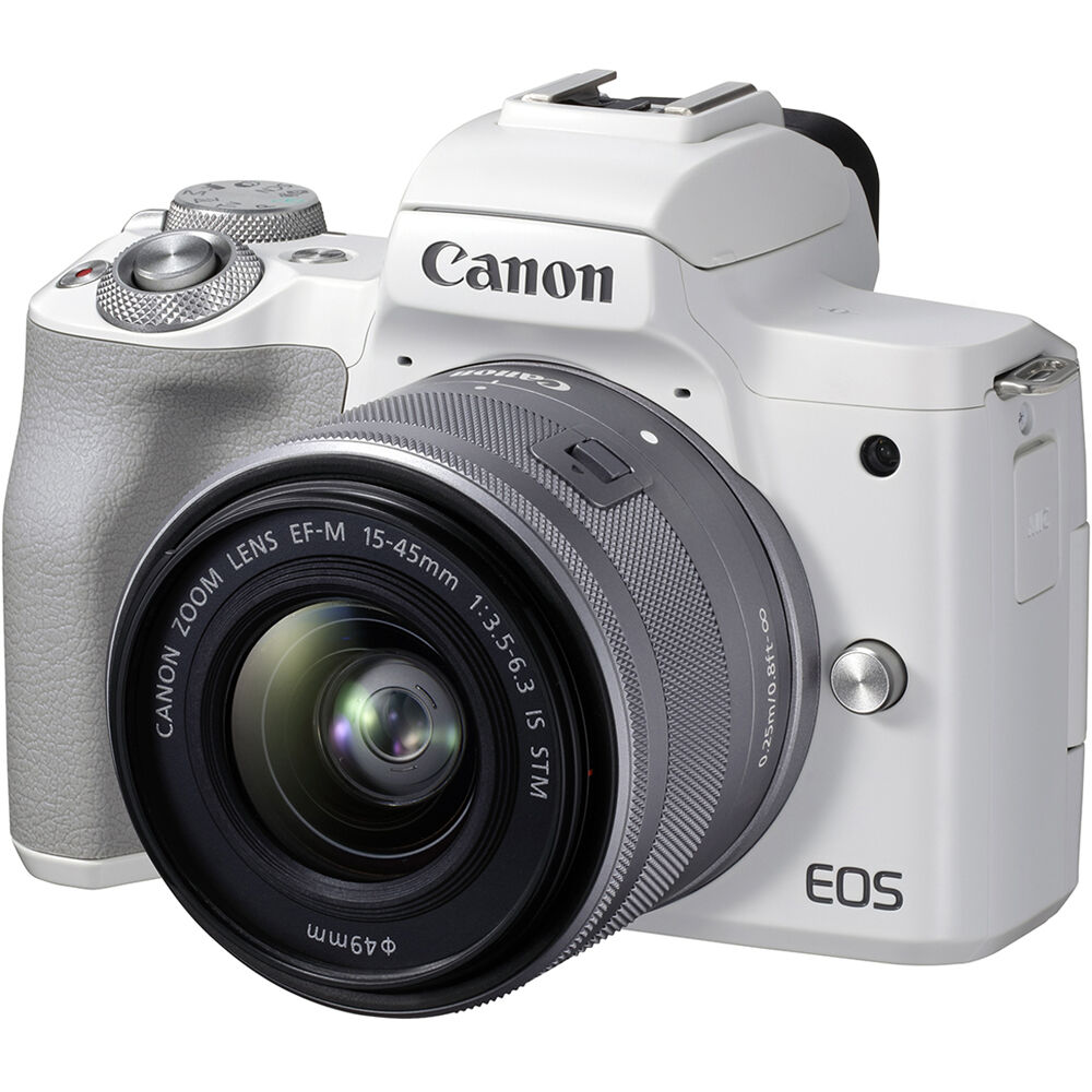 Canon EOS M50 Mark II spiegellose Kamera mit 15-45-mm-Objektiv (weiß) 4729C004 – Kit