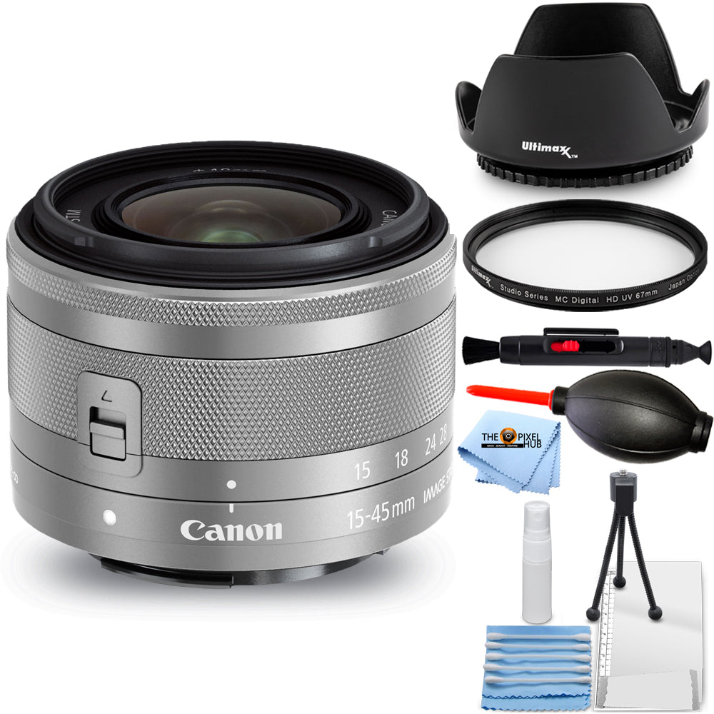 Canon EF-M 15-45mm f/3.5-6.3 IS STM Objektiv (Silber) 0597C002 - 7-teiliges Zubehörset