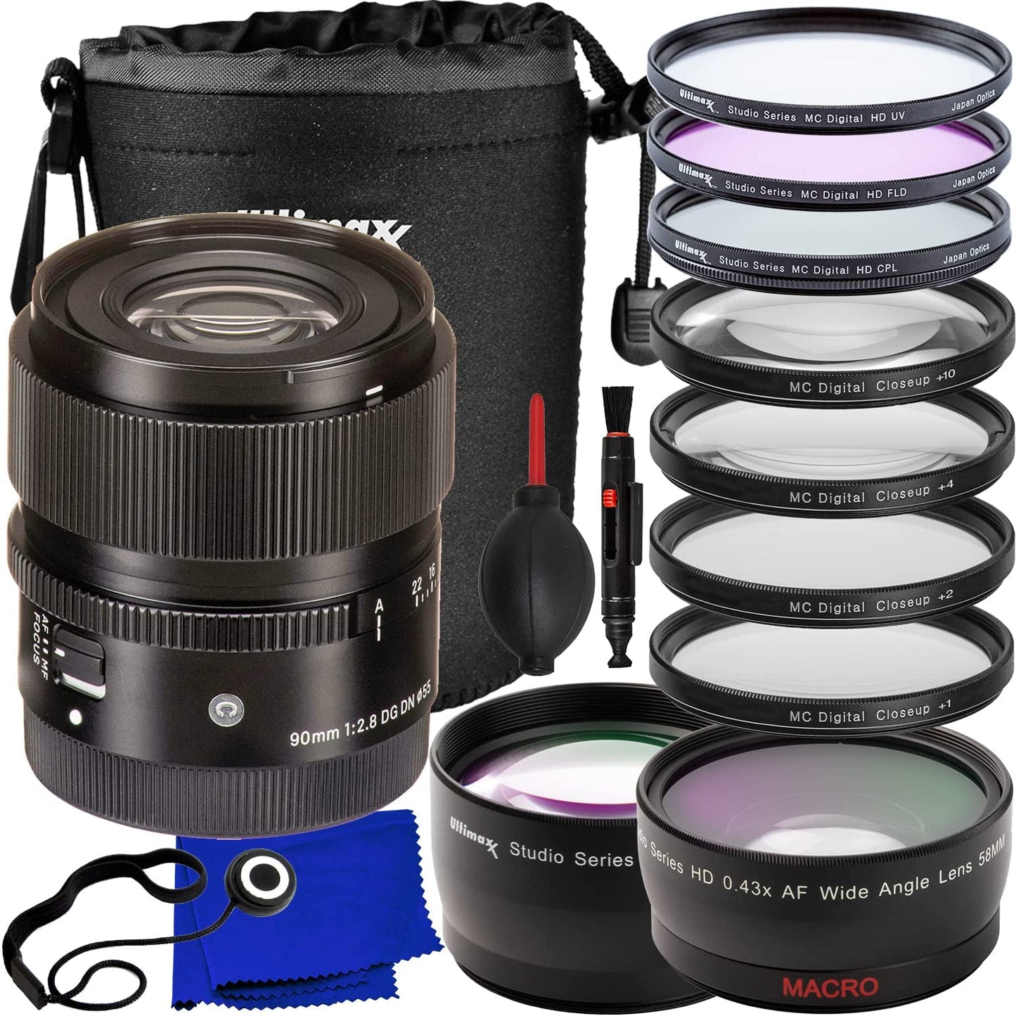 Sigma 90mm f/2.8 DG DN Contemporary-Objektiv für Sony E – 10-teiliges Zubehörpaket