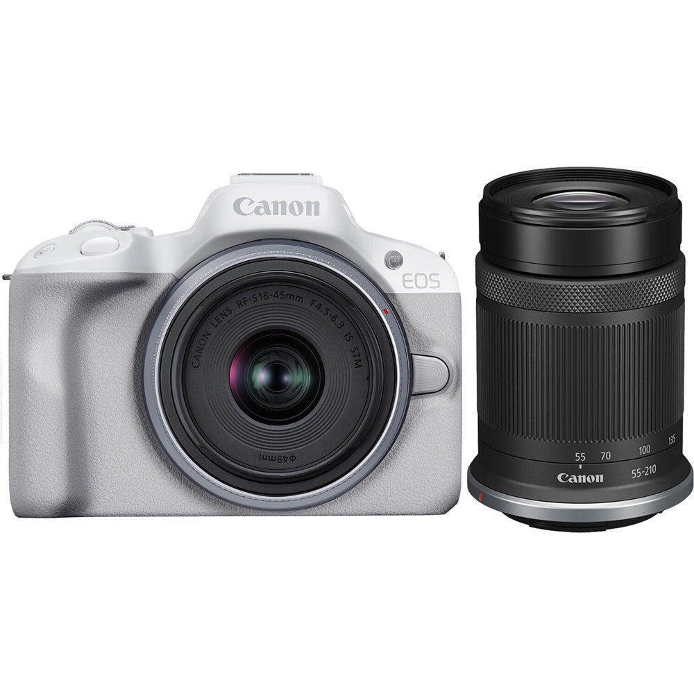 Canon EOS R50 Mirrorless Camera with 18-45mm and 55-210mm Lenses (White) Kit