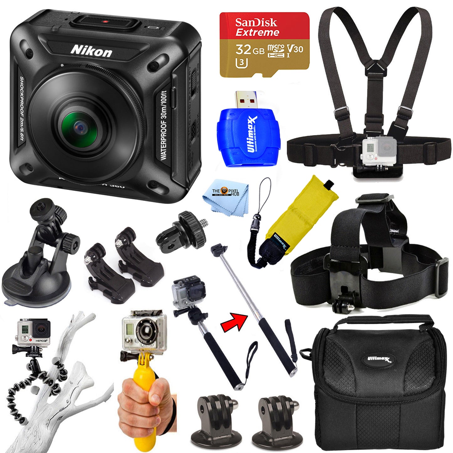 Nikon KeyMission 360 4K All In 1 PRO ACTION ACCESSORY Kit W/ 32GB SanDisk + More