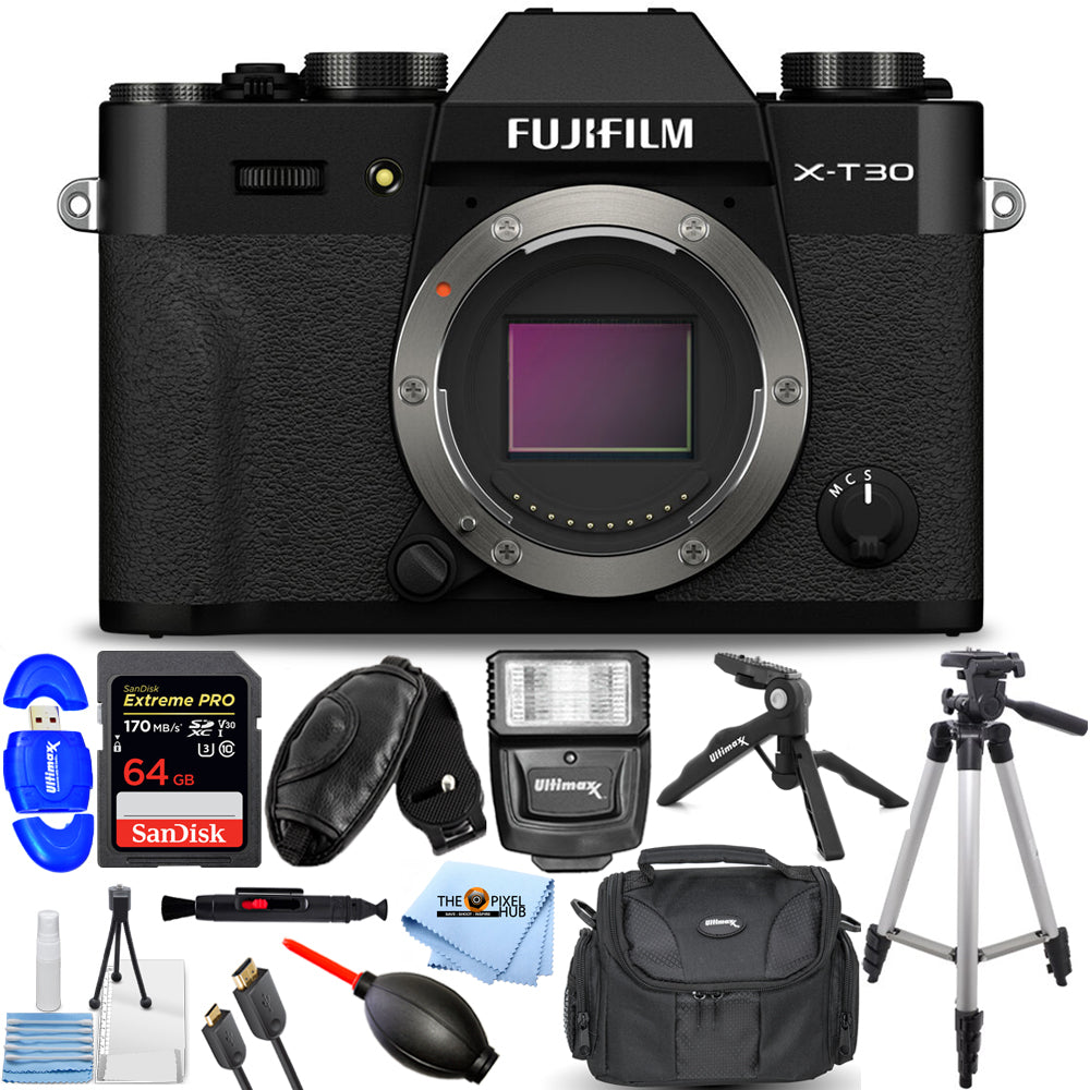 FUJIFILM X-T30 II spiegellose Kamera (schwarz) 16759615 – 12-teiliges Zubehörpaket