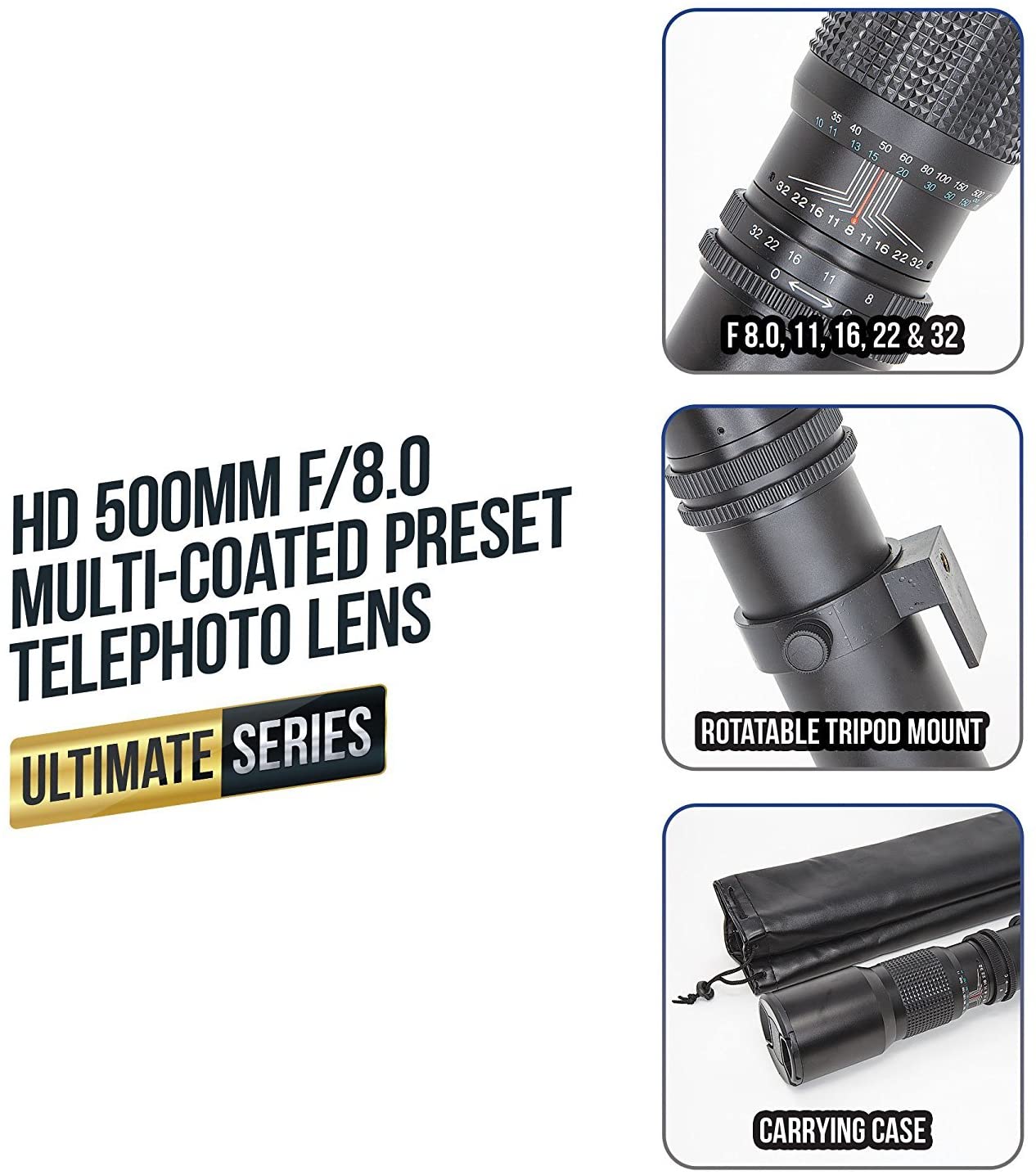 Super 500mm f/8 Manuelles Teleobjektiv für Nikon D-Modellkameras D7200 D5600 D5